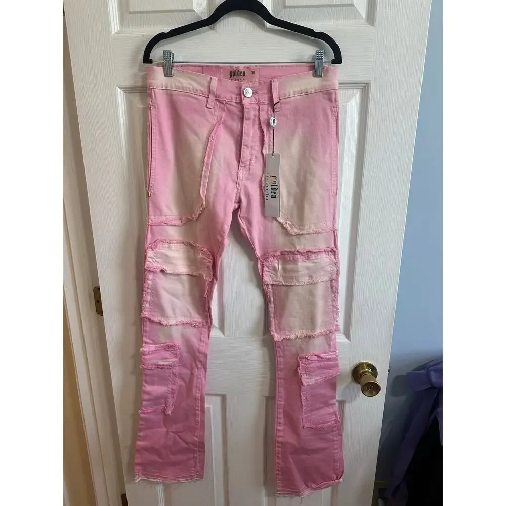 Golden Los Angeles NWT Pink Wash Stacked Jeans Sz 30 Men’s Denim 35” Inseam